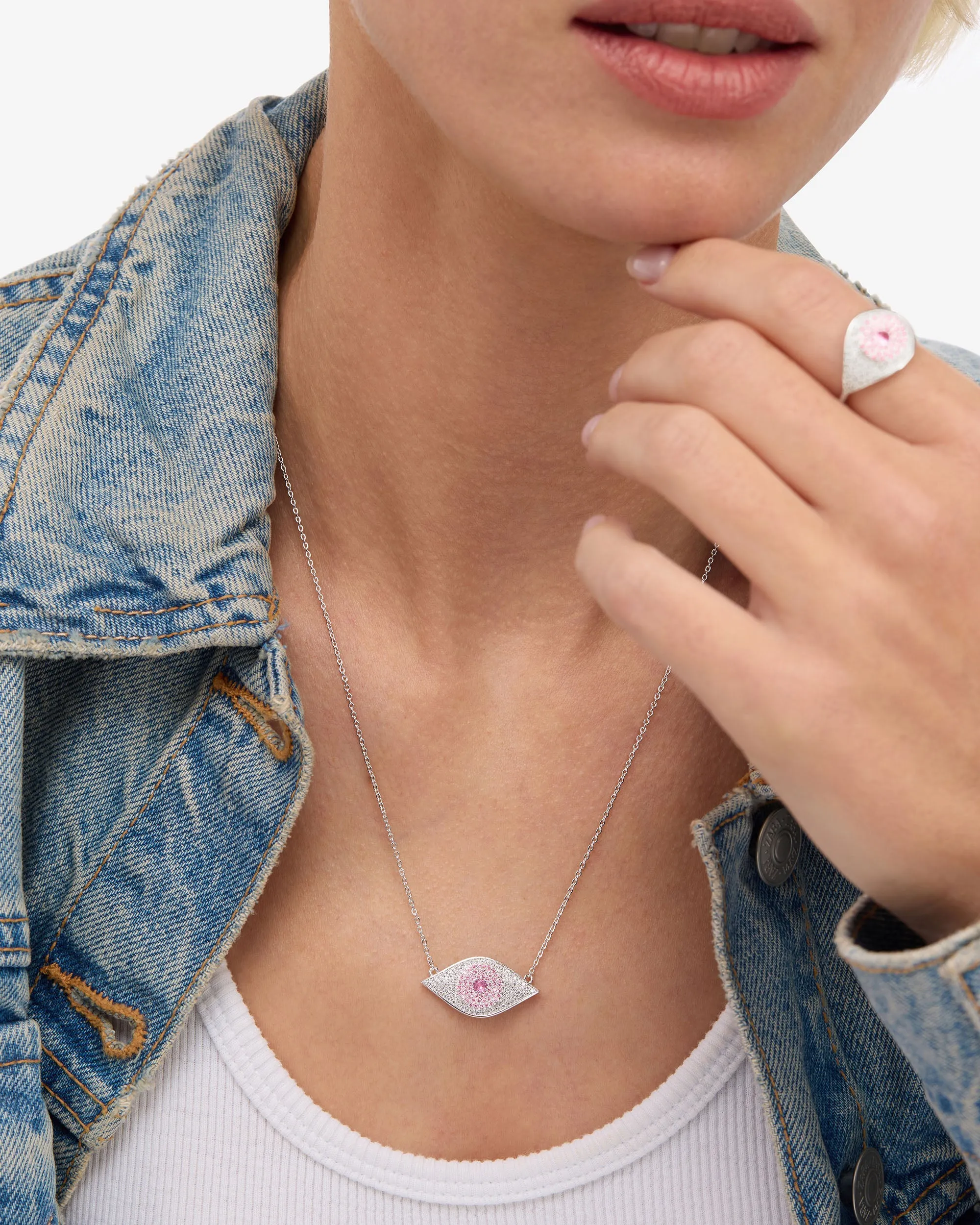 Rose Evil Eye Necklace - Silver|Pink Sapphire sold by Melinda Maria product image thumbnail 2