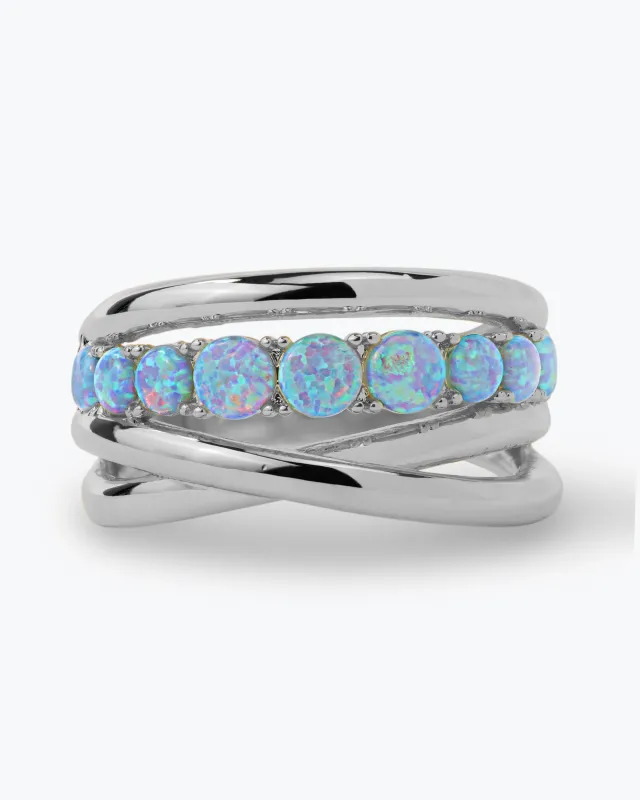 "Oh She Fancy" Stacked Blue Opal Ring - Silver|Blue Opal sold by Melinda Maria