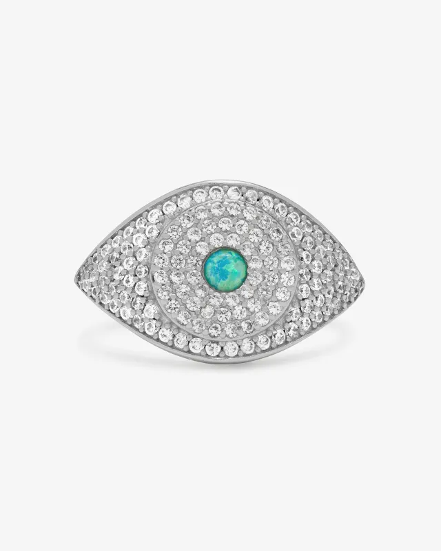 Blue Opal Evil Eye Ring - Silver|Blue Opal sold by Melinda Maria