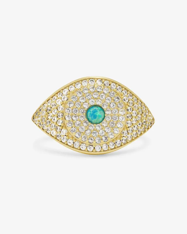 Blue Opal Evil Eye Ring - Gold|Blue Opal sold by Melinda Maria