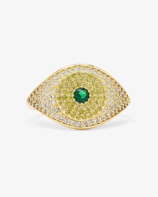 Green Evil Eye Ring - Gold|Emerald sold by Melinda Maria