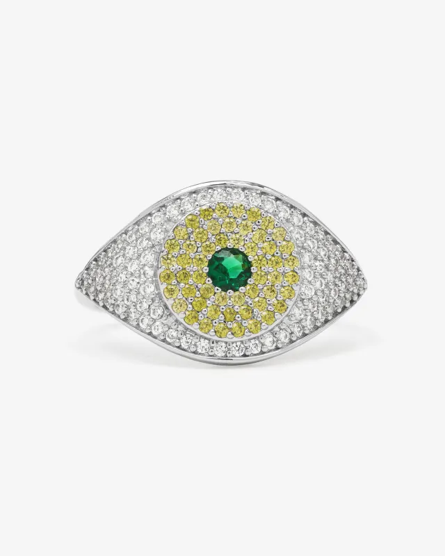 Green Evil Eye Ring - Silver|Emerald sold by Melinda Maria