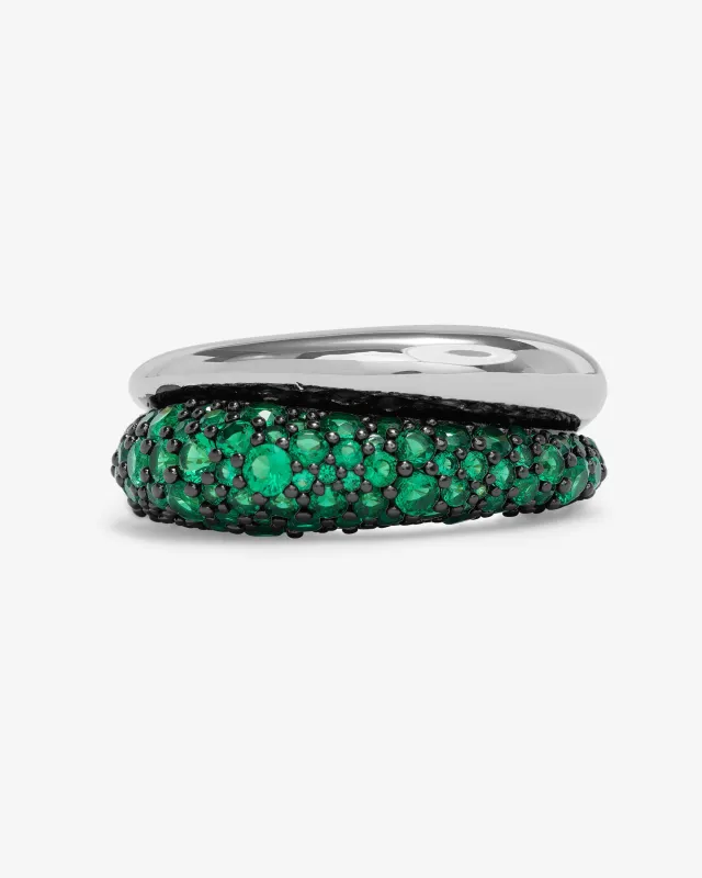 Norah Pavé Double Ring - Silver|Emerald sold by Melinda Maria