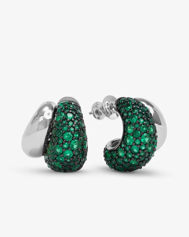 Norah Pavé Double Hoop - Silver|Emerald sold by Melinda Maria