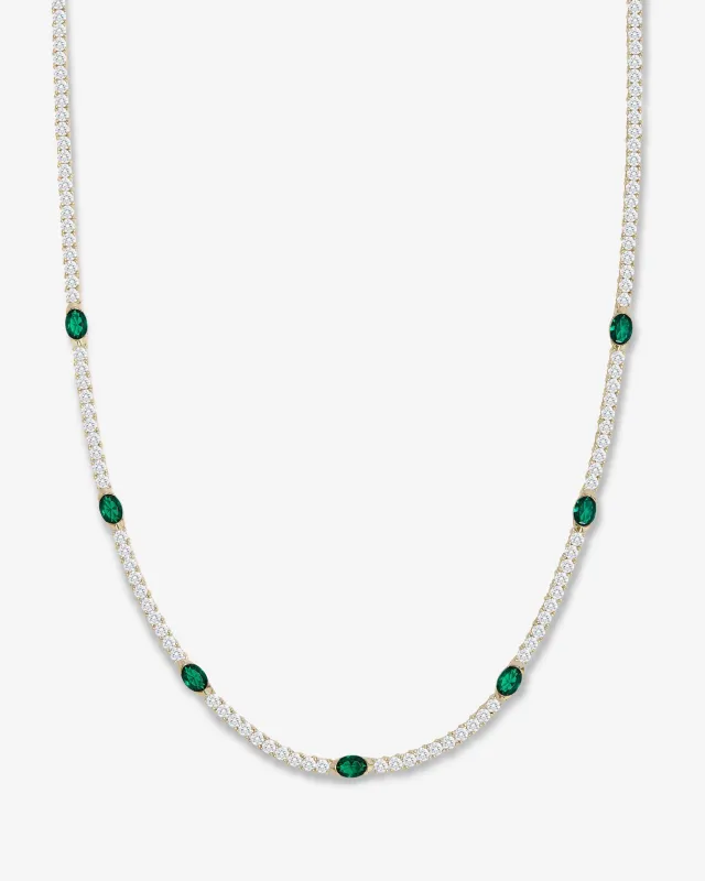 The Maven Tennis Necklace - Gold|Emerald sold by Melinda Maria