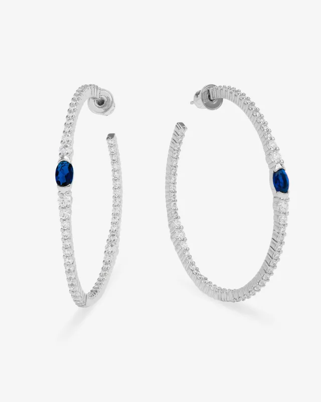 The Maven Hoops 2" - Silver|Blue Sapphire sold by Melinda Maria