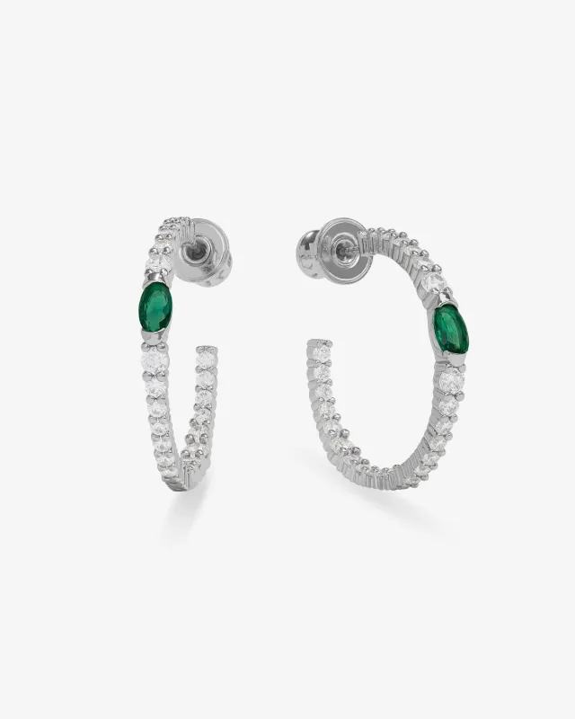 The Maven Hoops 1" - Silver|Emerald sold by Melinda Maria