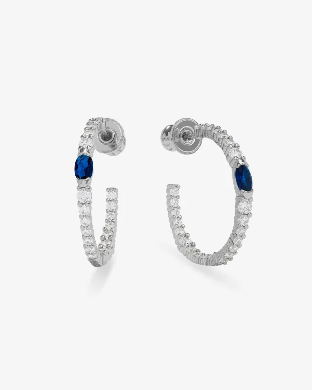 The Maven Hoops 1" - Silver|Blue Sapphire sold by Melinda Maria