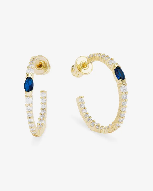 The Maven Hoops 1" - Gold|Blue Sapphire sold by Melinda Maria