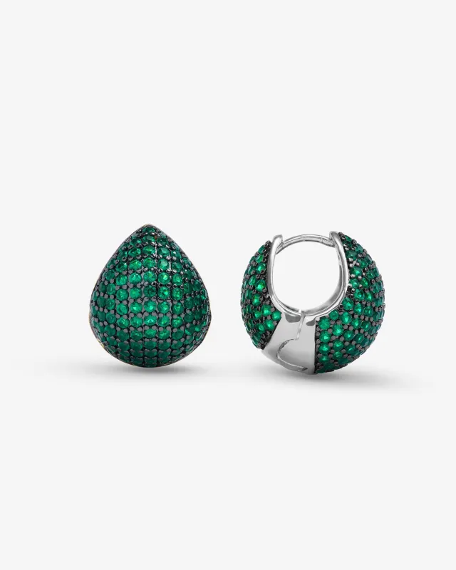 Norah Pavé Earrings - Silver|Emerald sold by Melinda Maria