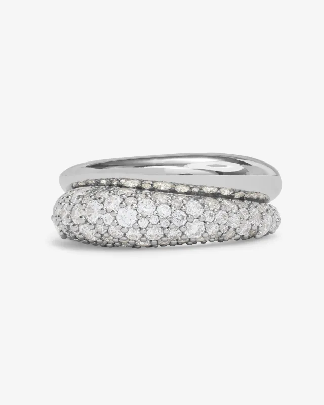 Norah Pavé Double Ring - Silver|White Diamondettes sold by Melinda Maria