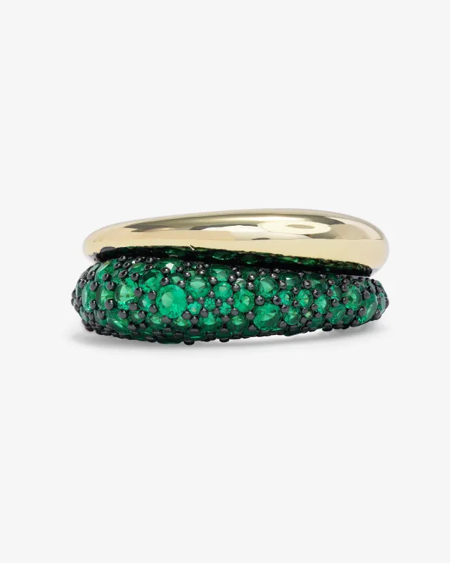 Norah Pavé Double Ring - Gold|Emerald sold by Melinda Maria