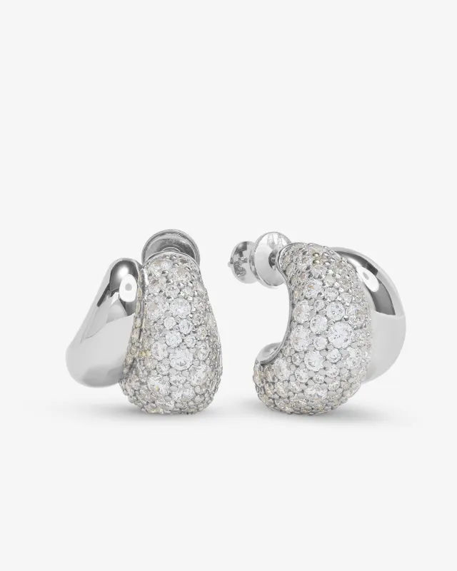 Norah Pavé Double Hoop - Silver|White Diamondettes sold by Melinda Maria