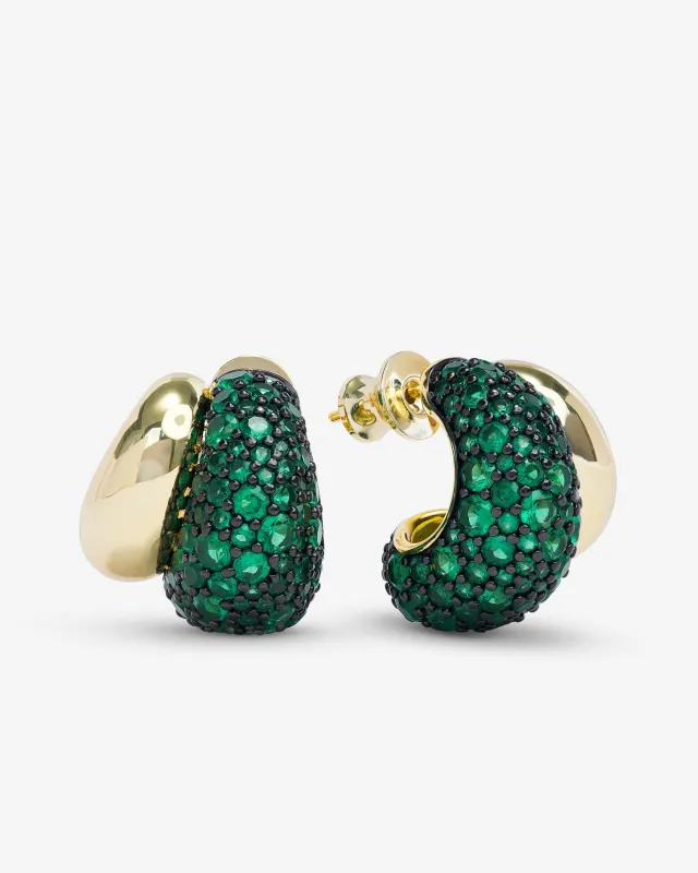 Norah Pavé Double Hoop - Gold|Emerald sold by Melinda Maria