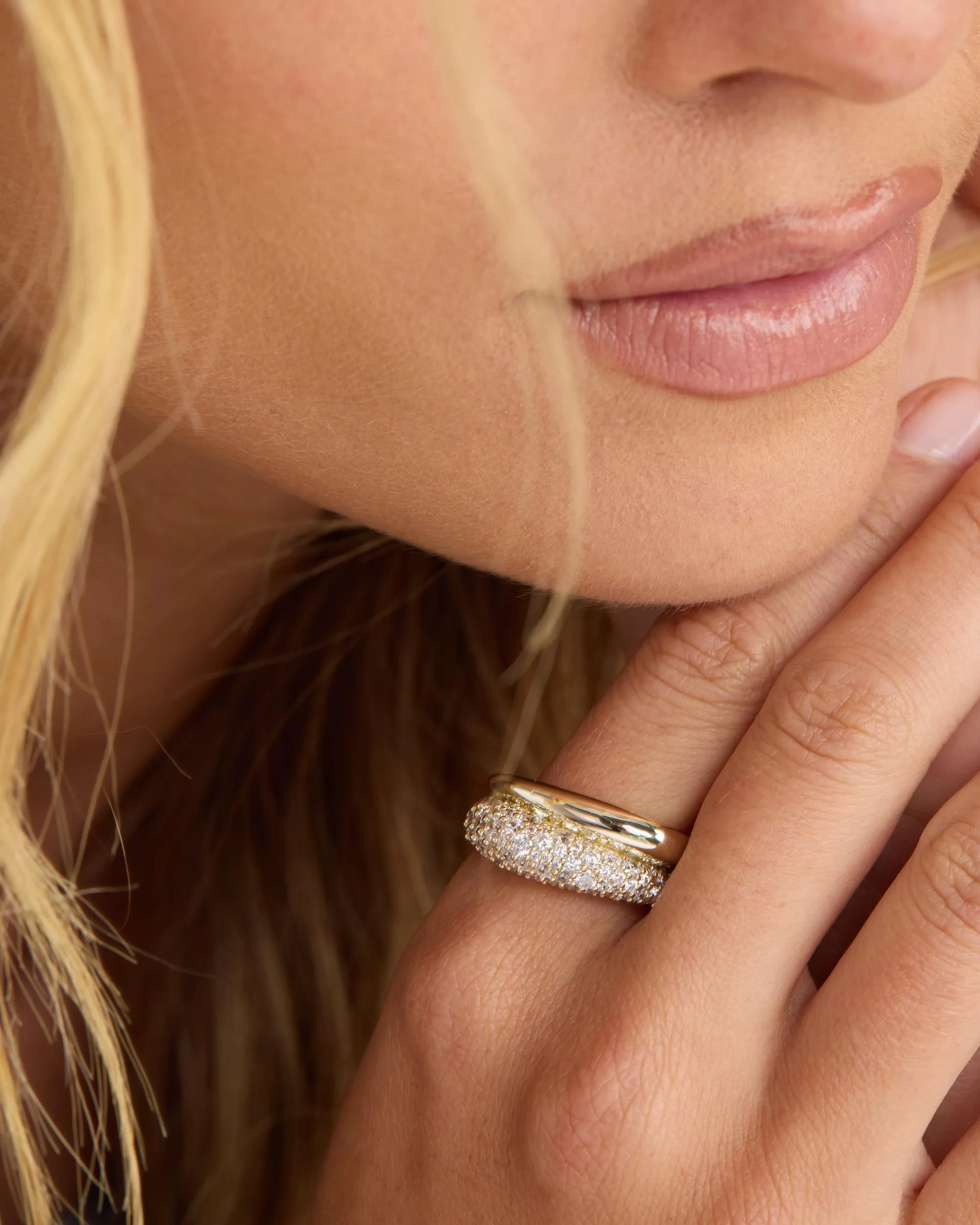 Norah Pavé Double Ring - Gold|White Diamondettes sold by Melinda Maria product image thumbnail 2