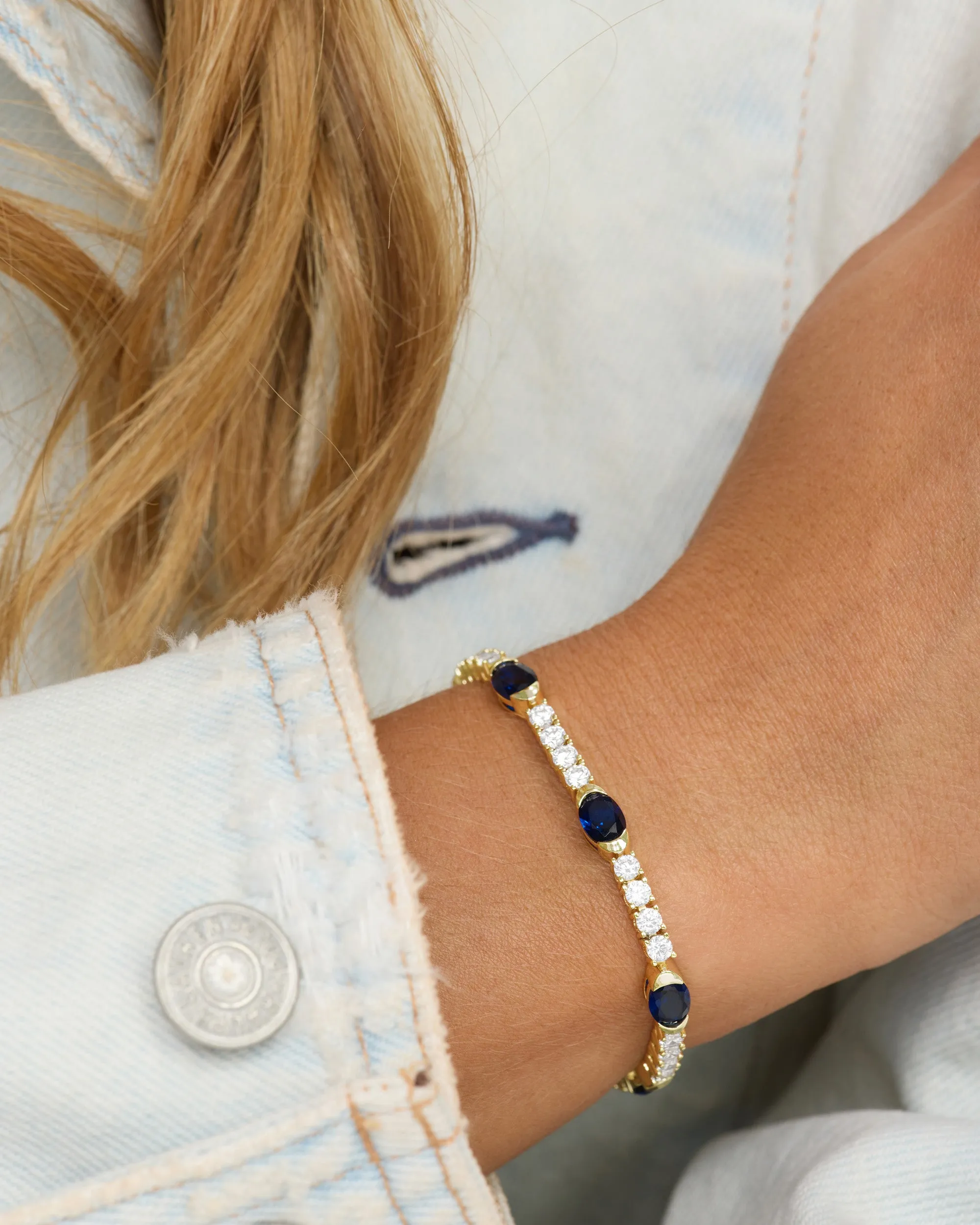 The Maven Tennis Bracelet - Gold|Blue Sapphire sold by Melinda Maria product image thumbnail 3
