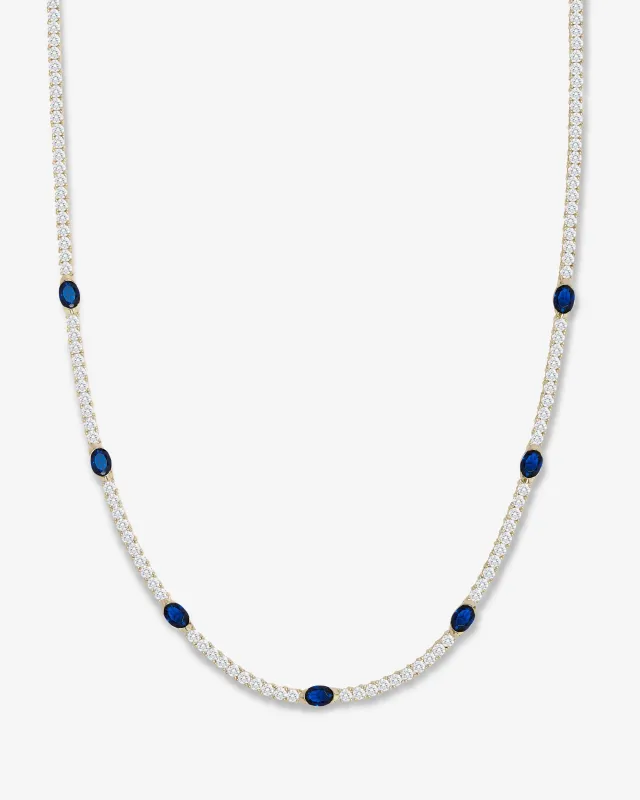 The Maven Tennis Necklace - Gold|Blue Sapphire sold by Melinda Maria