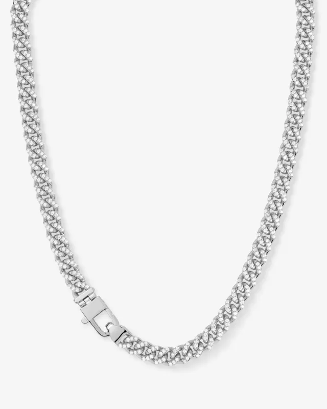 Pavé Julian Cuban Chain Necklace 6.8mm - Silver|White Diamondettes sold by Melinda Maria
