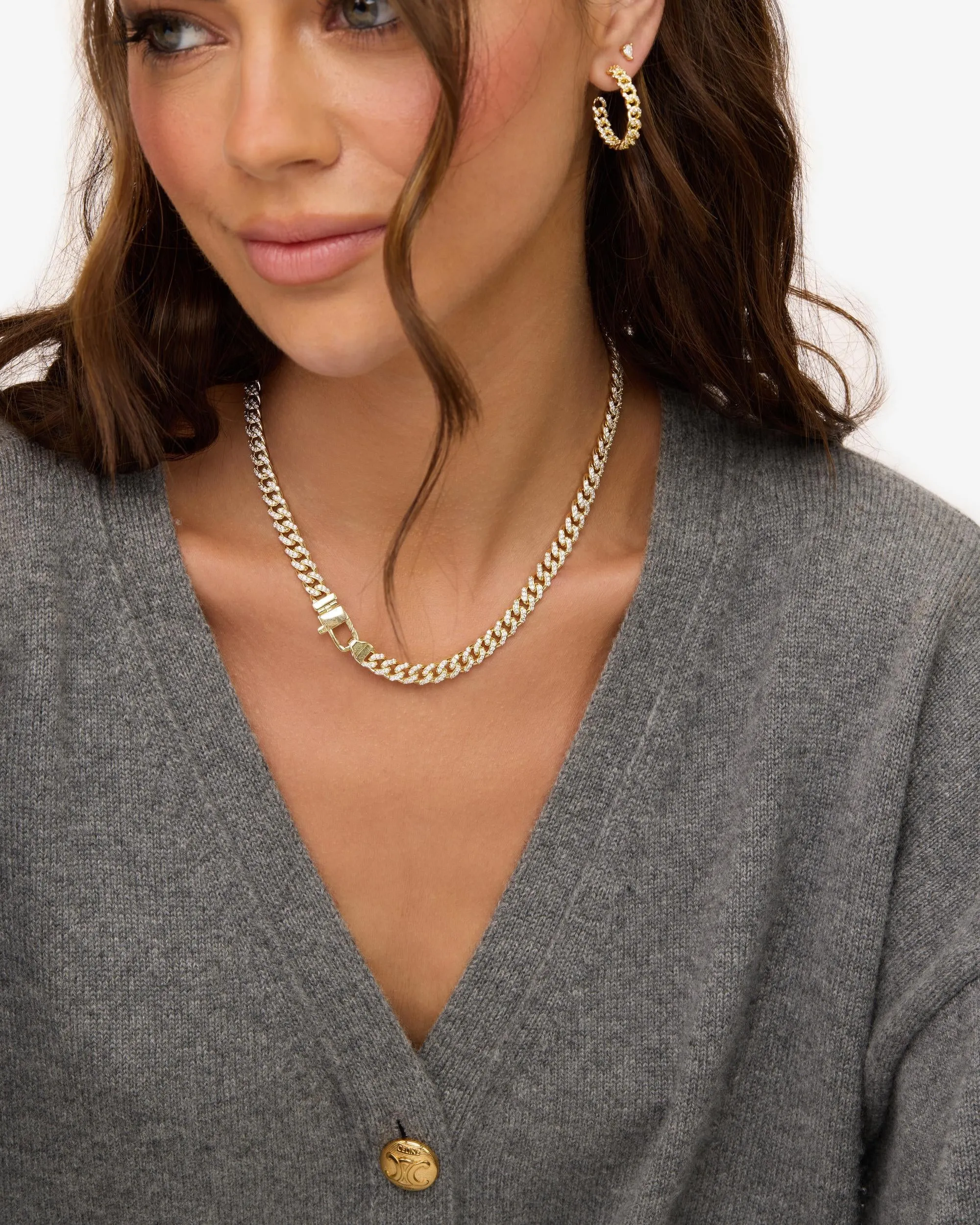 Pavé Julian Cuban Chain Necklace 6.8mm - Gold|White Diamondettes sold by Melinda Maria product image thumbnail 2