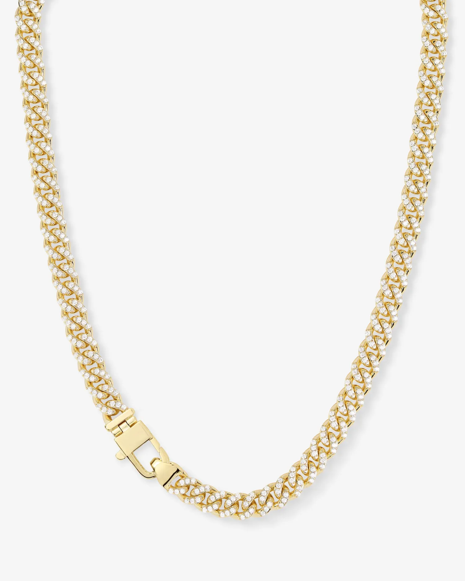 Pavé Julian Cuban Chain Necklace 6.8mm - Gold|White Diamondettes sold by Melinda Maria