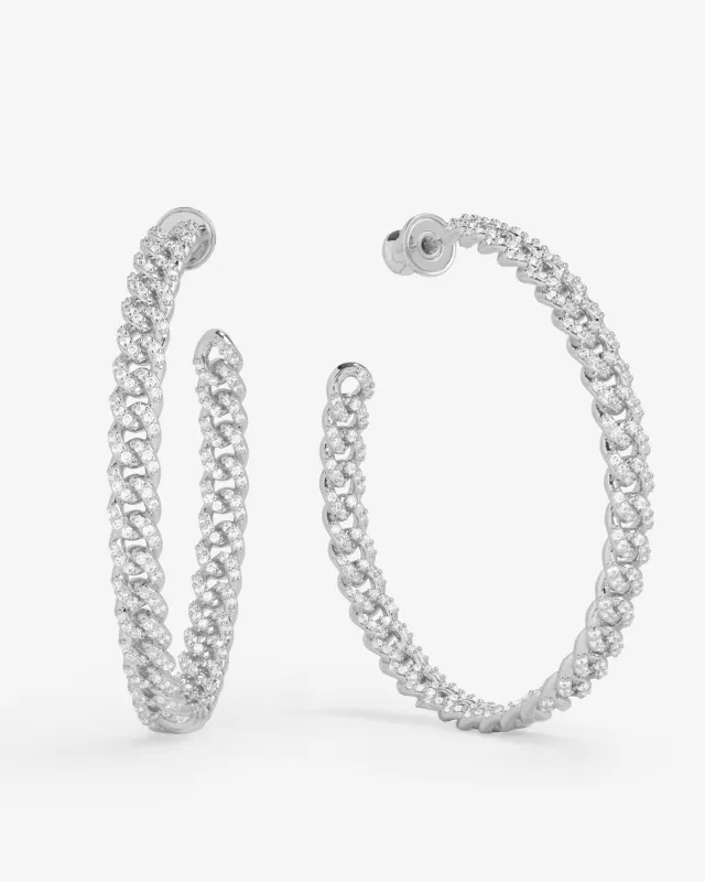 Pavé Julian Chain Hoops 2" - Silver|White Diamondettes sold by Melinda Maria