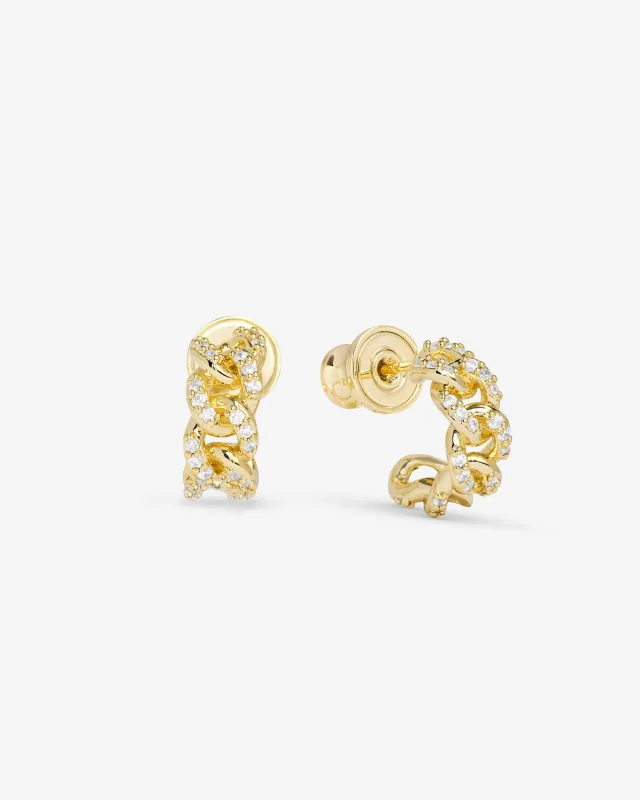 Pavé Julian Chain Huggies - Gold|White Diamondettes sold by Melinda Maria
