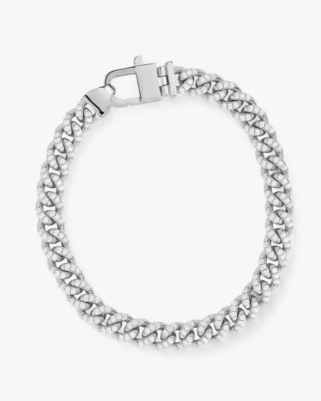 Pavé Julian Cuban Chain Bracelet 6.8mm - Silver|White Diamondettes sold by Melinda Maria