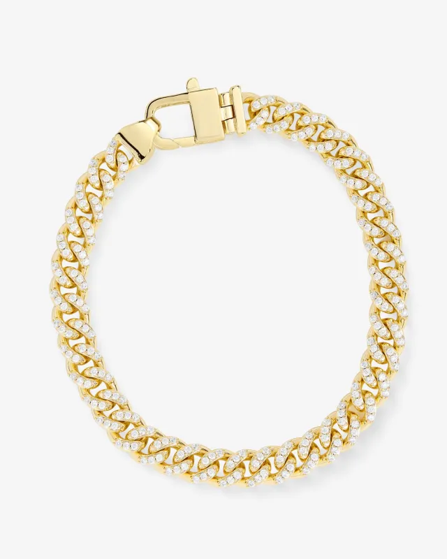 Pavé Julian Cuban Chain Bracelet 6.8mm - Gold|White Diamondettes sold by Melinda Maria