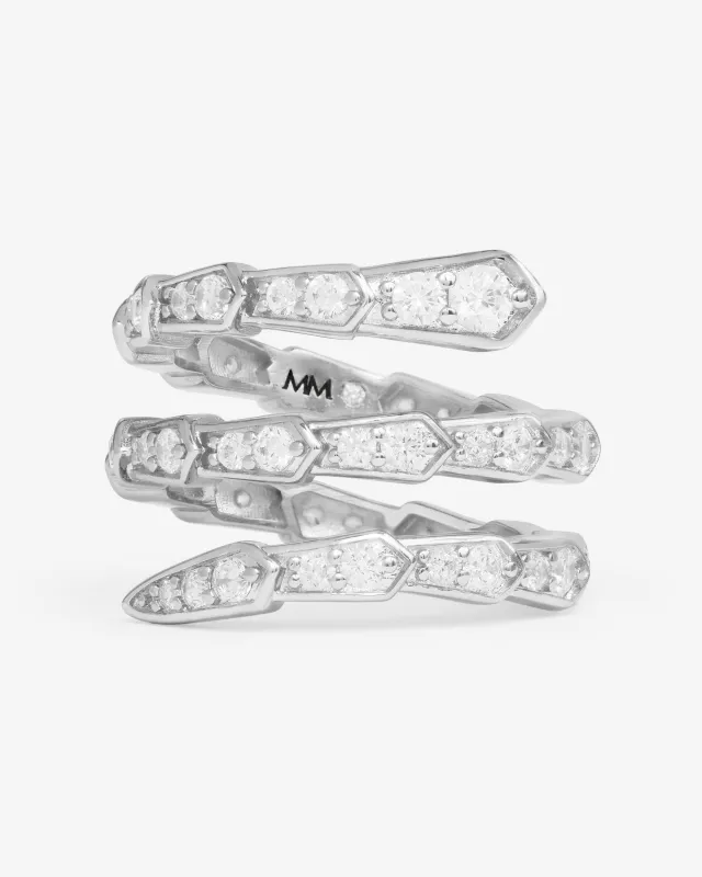 Pavé Serpent Spiral Ring - Silver|White Diamondettes sold by Melinda Maria