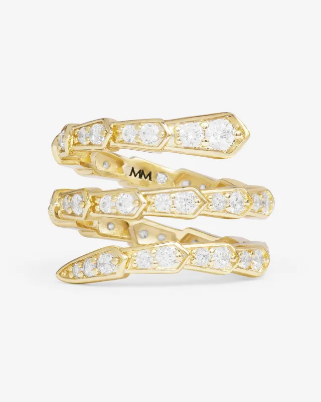 Pavé Serpent Spiral Ring - Gold|White Diamondettes sold by Melinda Maria