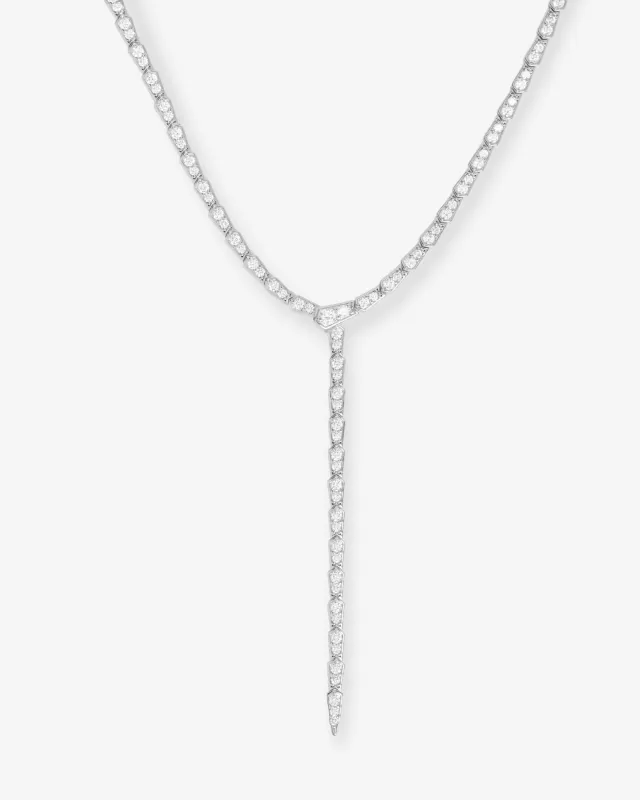 Pavé Serpent Lariat Necklace - Silver|White Diamondettes sold by Melinda Maria