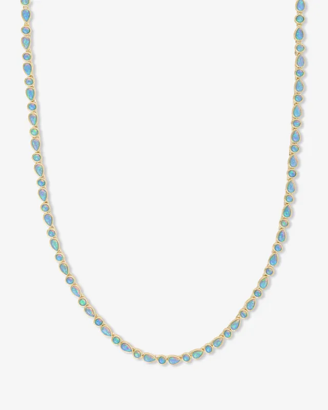Isla Tennis Necklace - Gold|Blue Opal sold by Melinda Maria