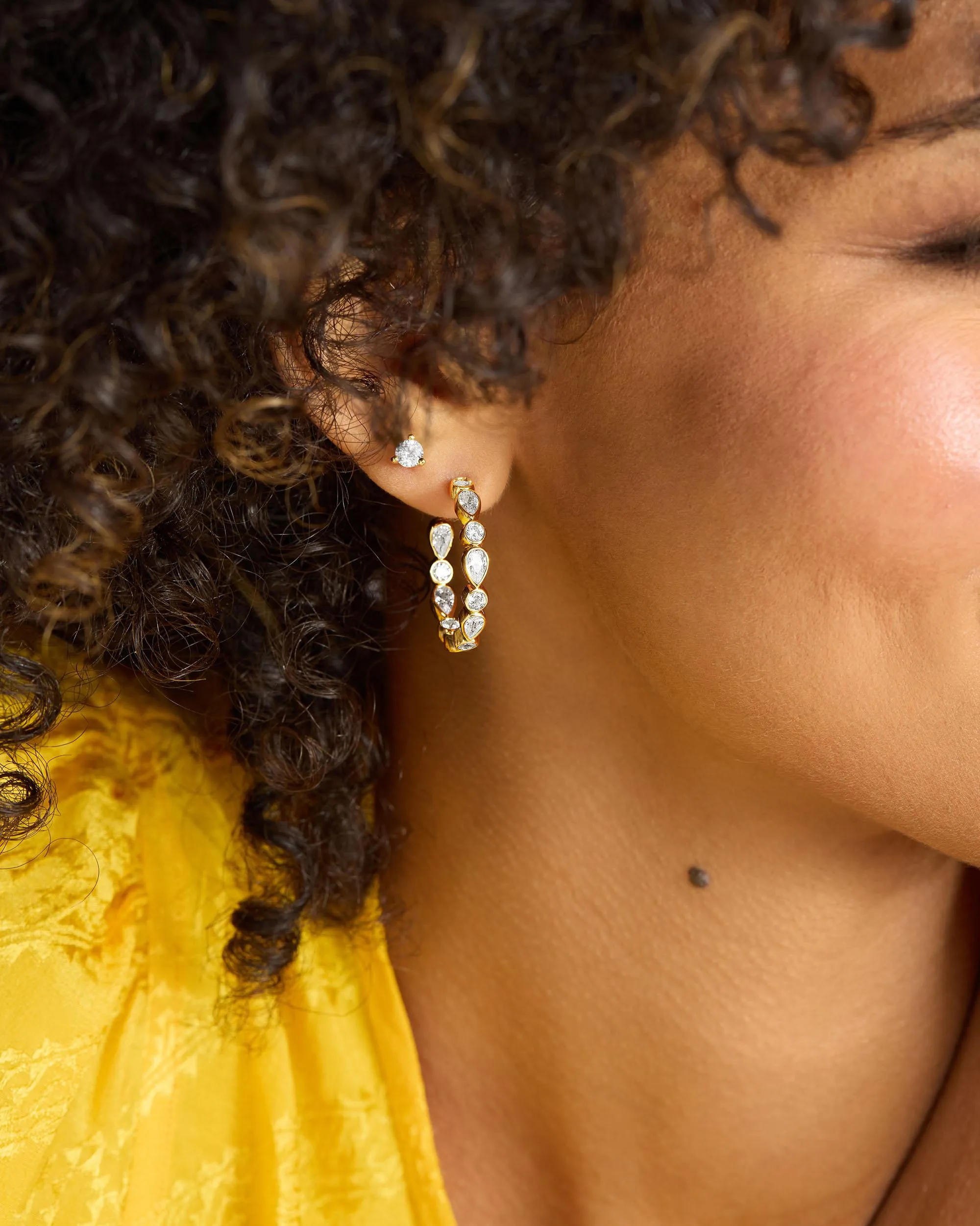 Isla Hoops 1" - Gold|White Diamondettes sold by Melinda Maria product image thumbnail 2