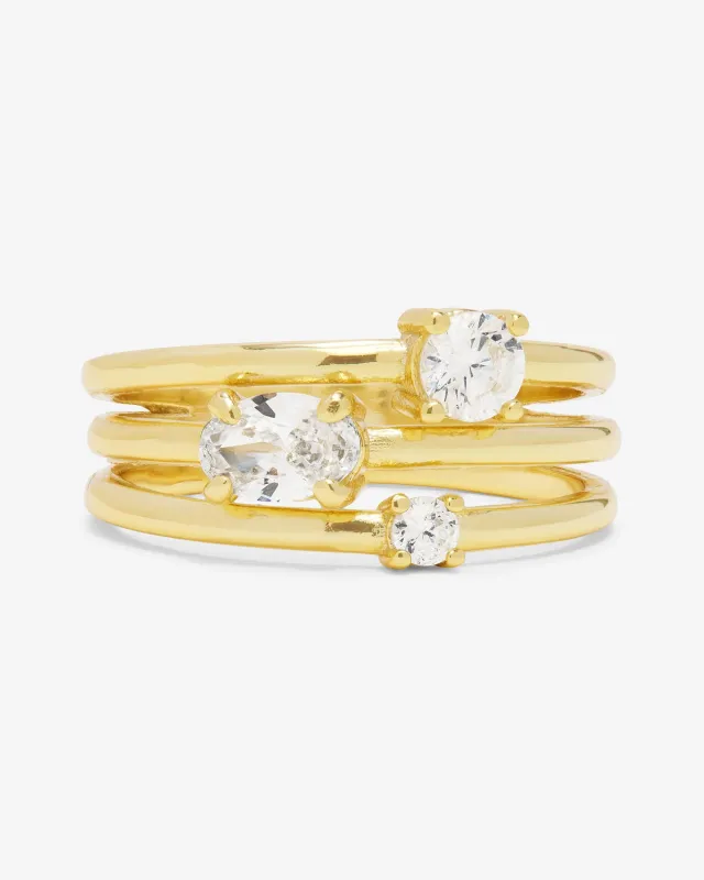 Nina Stacked Ring - Gold|White Diamondettes sold by Melinda Maria
