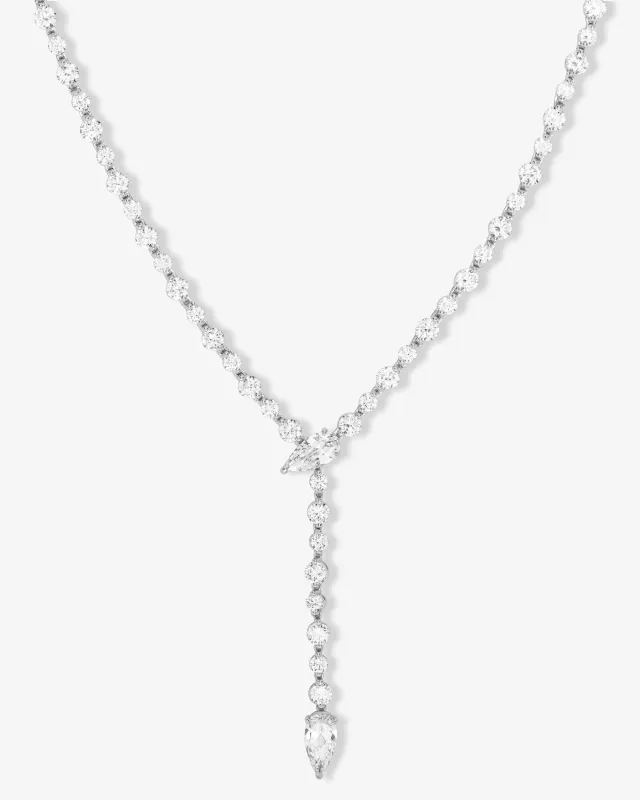 She's Arrived Lariat Tennis Necklace - Silver|White Diamondettes sold by Melinda Maria