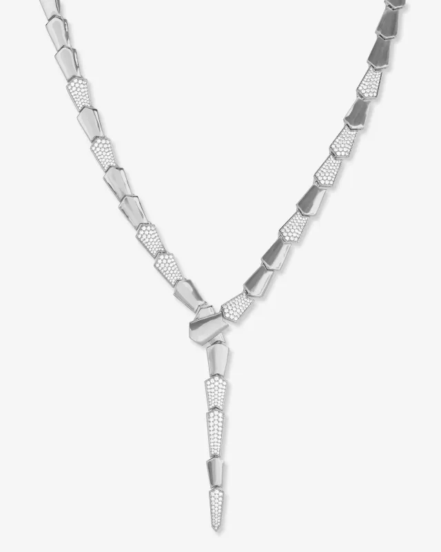 Pavé XL Serpent Lariat - Silver|White Diamondettes sold by Melinda Maria