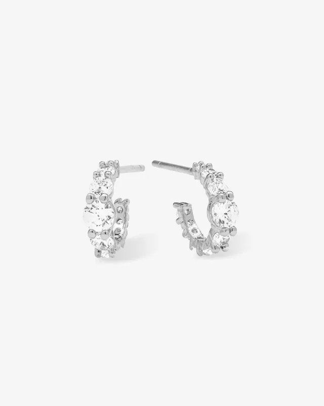"Oh She Fancy" Graduated Huggies - Silver|White Diamondettes made by Melinda Maria
