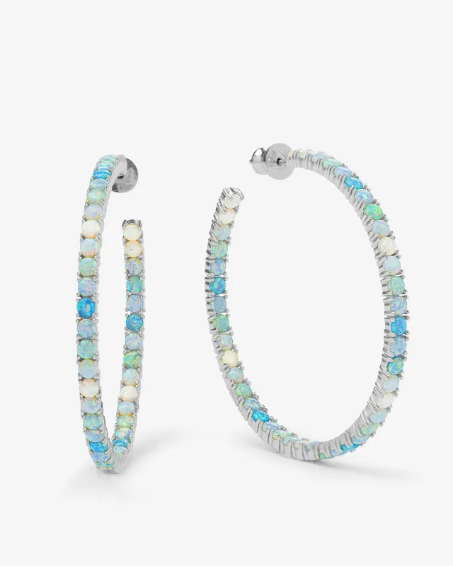 Heiress Ombré Hoops 2" - Silver|Blue Opal Ombré sold by Melinda Maria