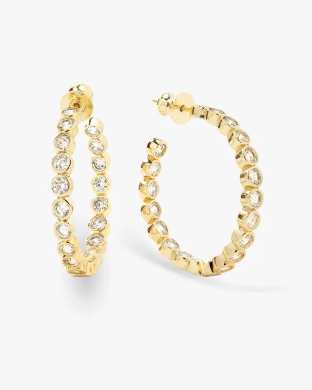 Baroness Hoops 1.25" - Gold|White Diamondettes sold by Melinda Maria