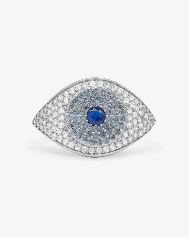 Blue Evil Eye Ring - Silver|White Diamondettes sold by Melinda Maria