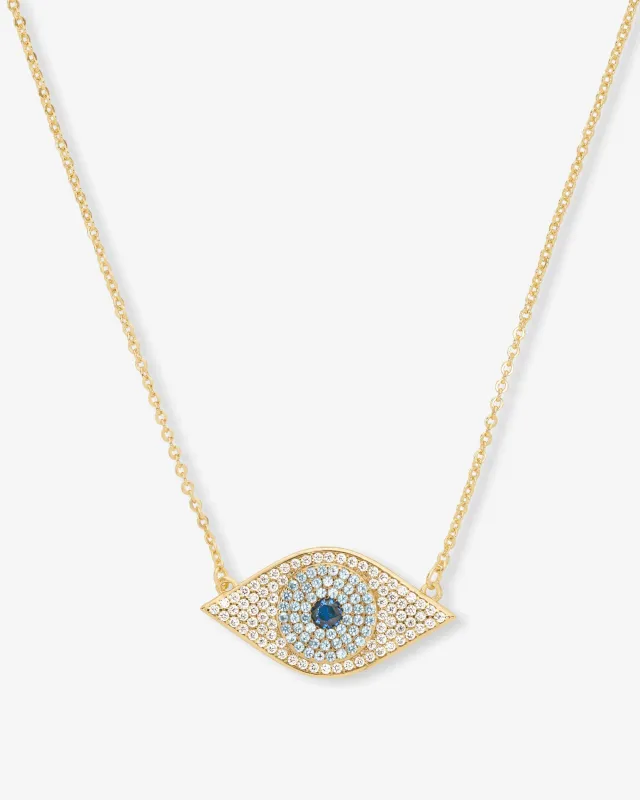 Blue Evil Eye Necklace - Gold|White Diamondettes sold by Melinda Maria