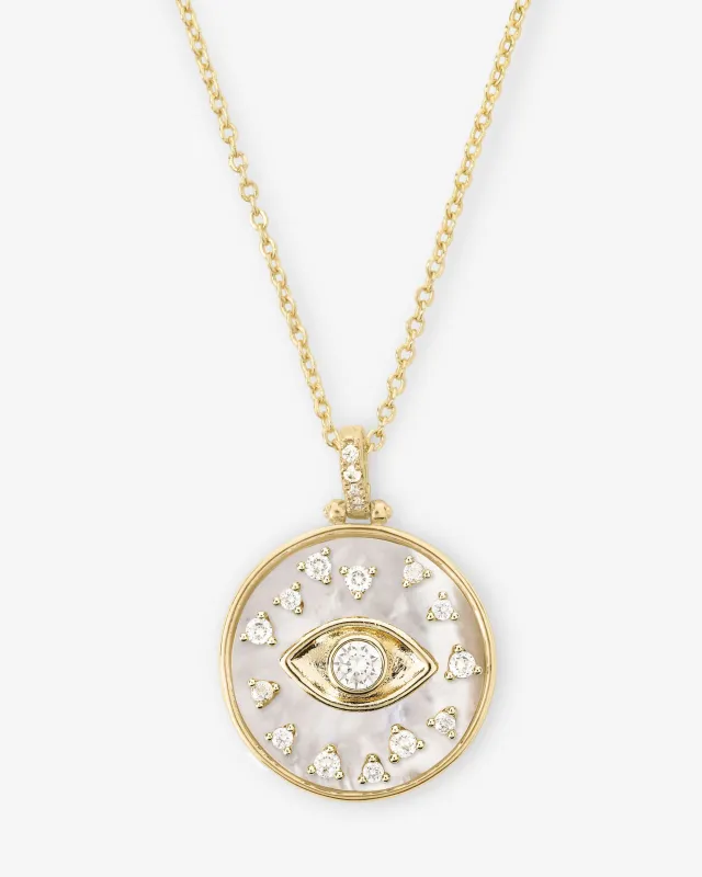 Evil Eye Medallion Necklace - Gold|White Diamondettes made by Melinda Maria