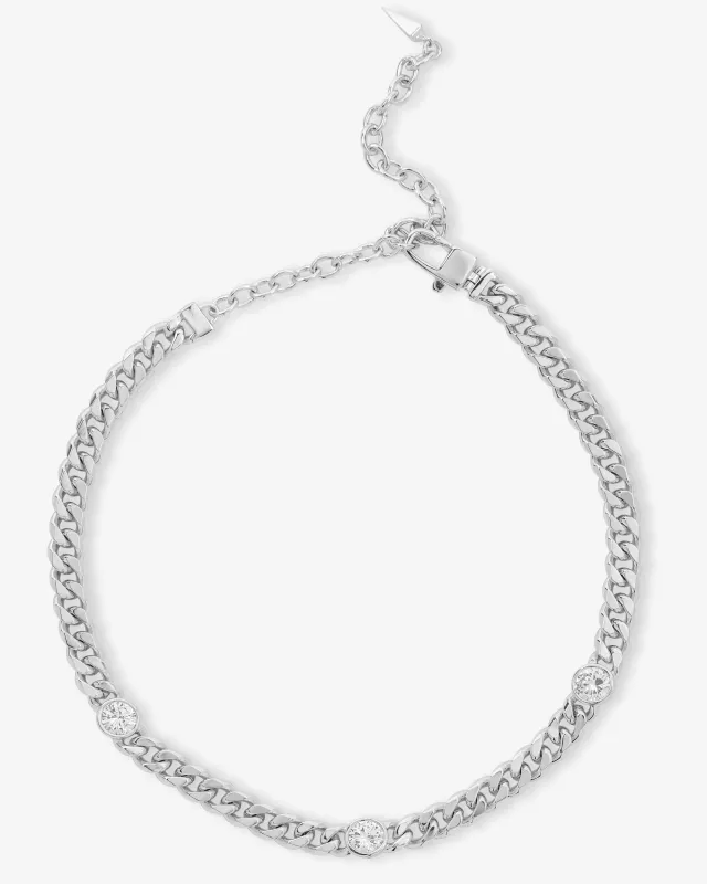 Julian Triple Diamond Choker - Silver|White Diamondettes sold by Melinda Maria