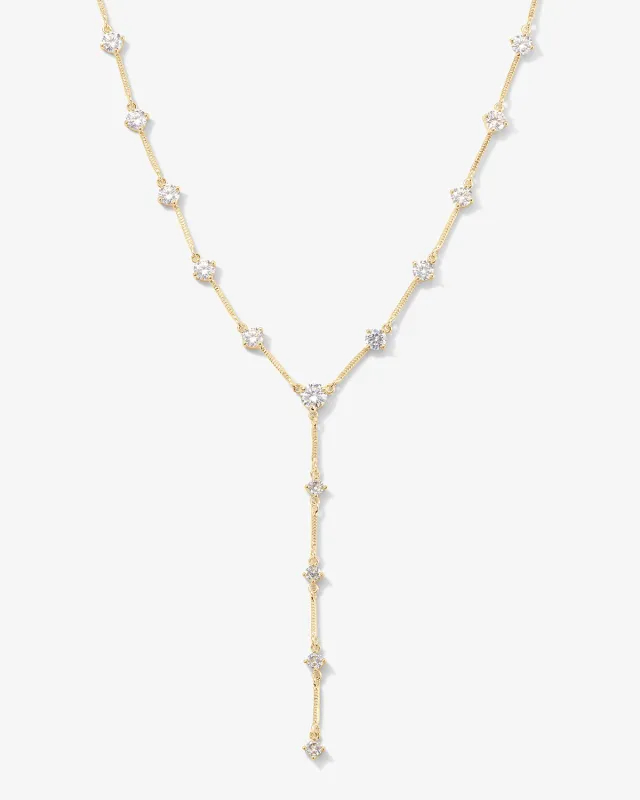 Lavish Lariat Necklace - Gold|White Diamondettes sold by Melinda Maria