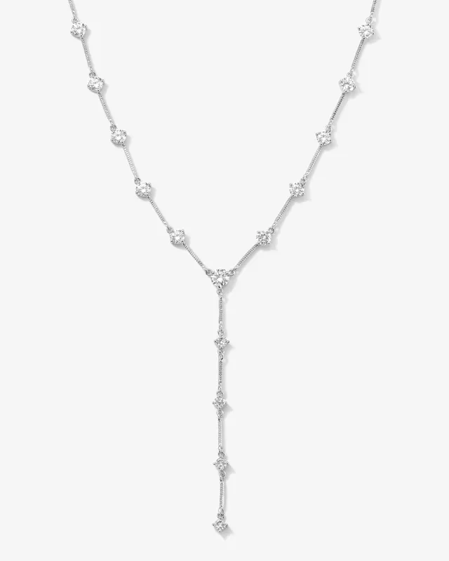 Lavish Lariat Necklace - Silver|White Diamondettes sold by Melinda Maria