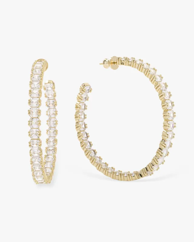 The Queen's Hoops 2" - Gold|White Diamondettes sold by Melinda Maria