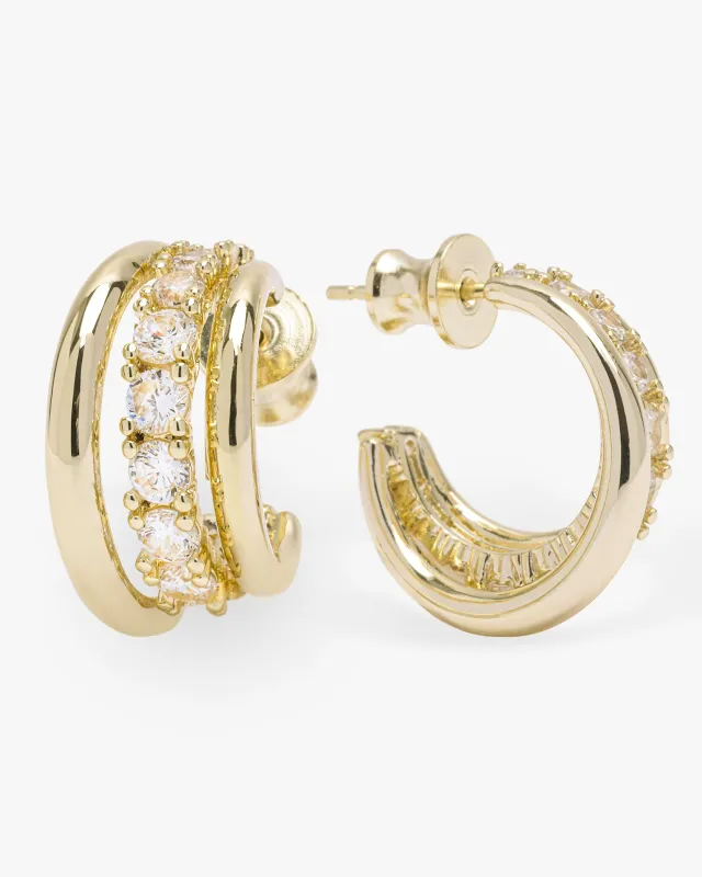 "Oh She Fancy" Smooth & Diamond Hoops - Gold|White Diamondettes sold by Melinda Maria