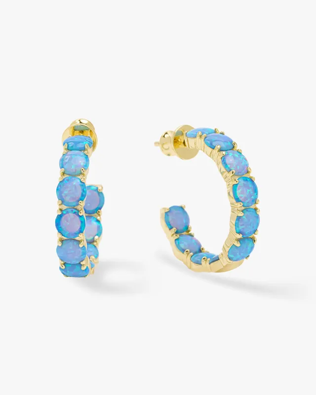 "Oh She Fancy" Hoops 1" - Gold|Blue Opal sold by Melinda Maria