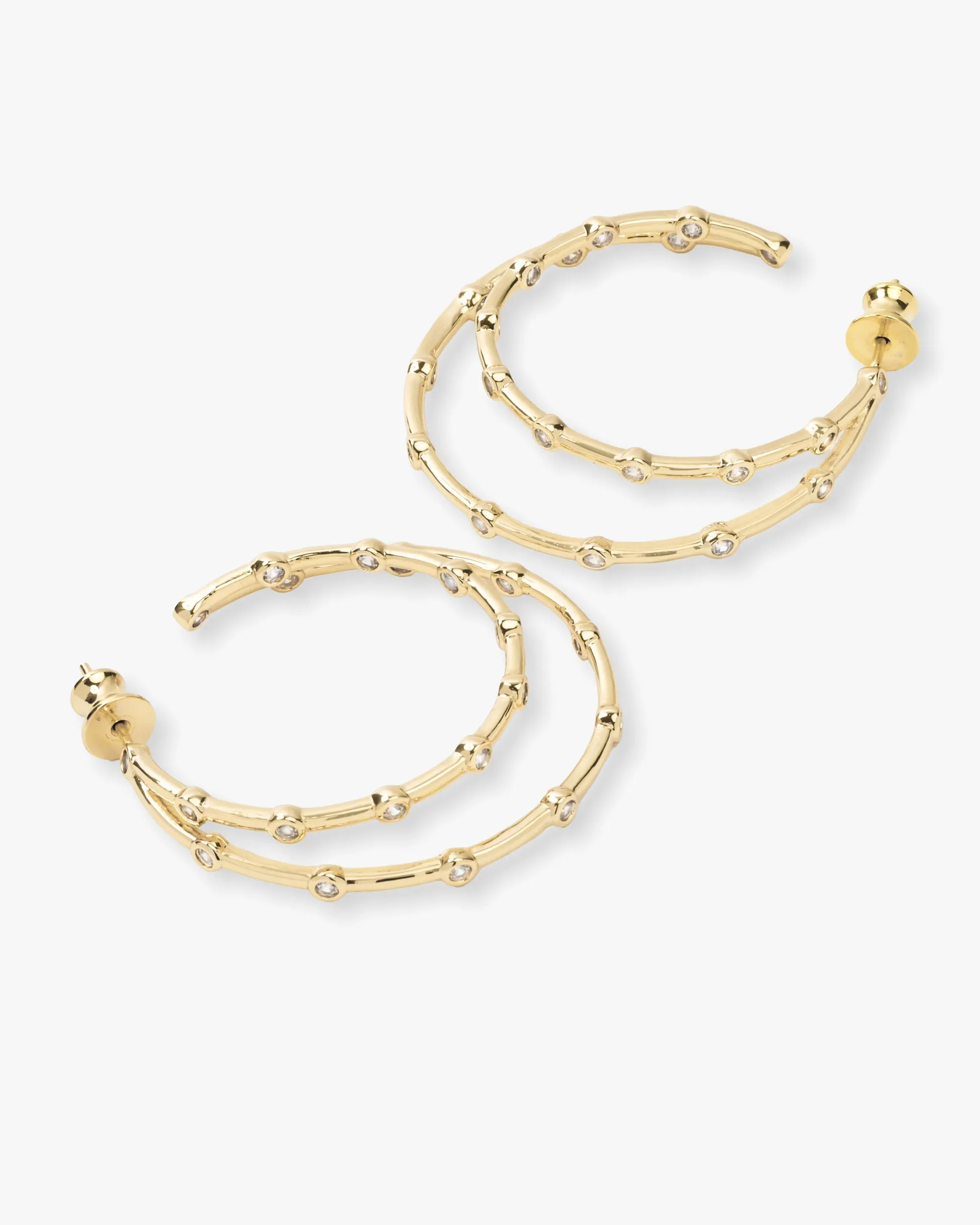 Big Ass Doubled Hoops 1.5" - Gold|White Diamondettes sold by Melinda Maria product image thumbnail 3