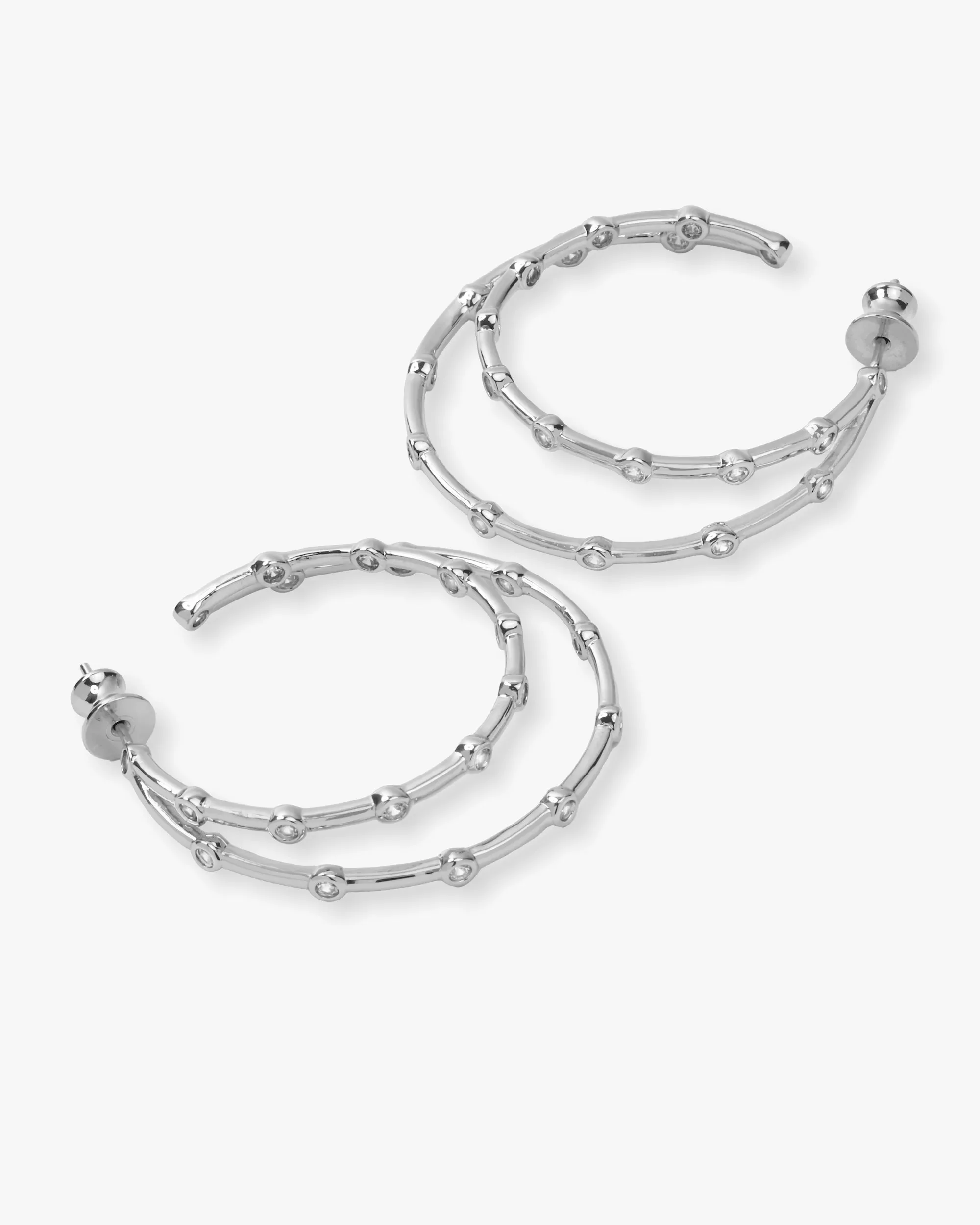 Big Ass Doubled Hoops 1.5" - Silver|White Diamondettes sold by Melinda Maria product image thumbnail 3